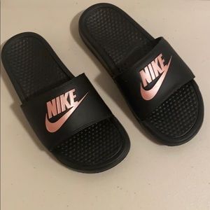 Pink & Black Nike Slides